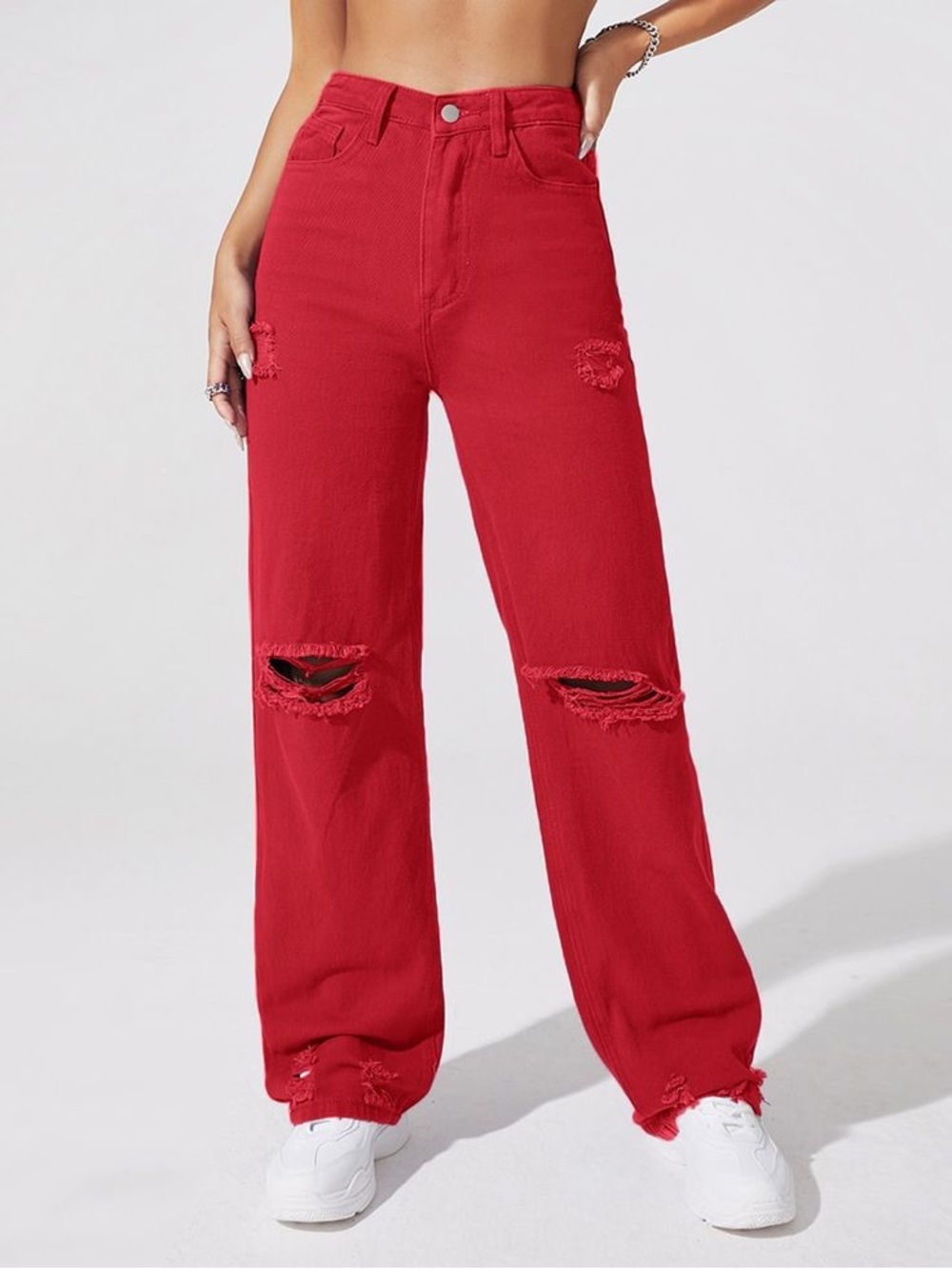 Cider Distressed Wide-Leg Jeans - Red‎ - Small